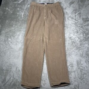 Tommy Hilfiger Pants Mens 36x32 Tan Corduroy Pleated Casual Crest Logo Classic